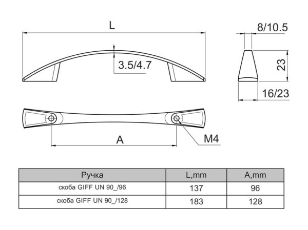 Ручка UN 9004/96 (DN 90/96 G2) колір Хром GIFF