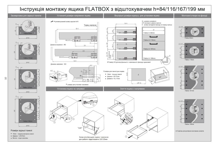 Выдвижной ящик с отталкивателем FlatBox L=450 H=84 мм и металлическими боковинами цвет Белый GIFF PRIME