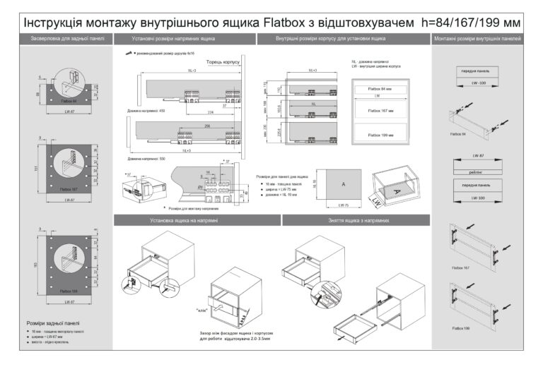 Выдвижной ящик с отталкивателем FlatBox L=450 H=84 мм и металлическими боковинами цвет Белый GIFF PRIME