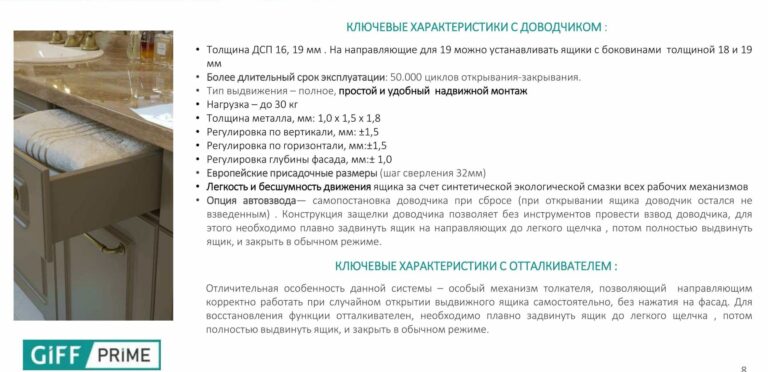 Направляющая скрытого монтажа полного выдвижения L-350 мм c отталкивателем (для ДСП 18-19 мм) Clip 3D GIFF PRIME