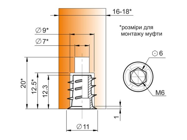 Муфта М6 FCH для ніжки GIFF